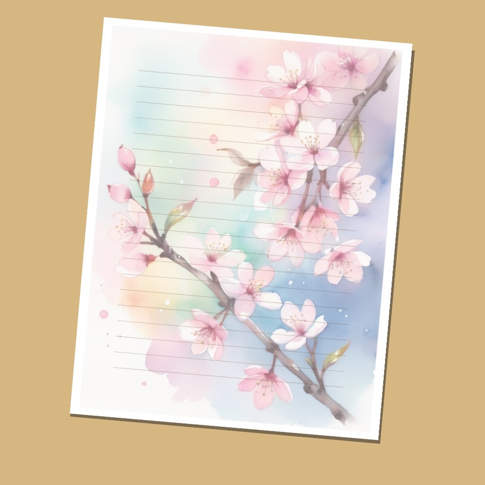 Cherry Blossom - Lined Stationery Paper (25 Sheets) 8.5 x 11 Premi…